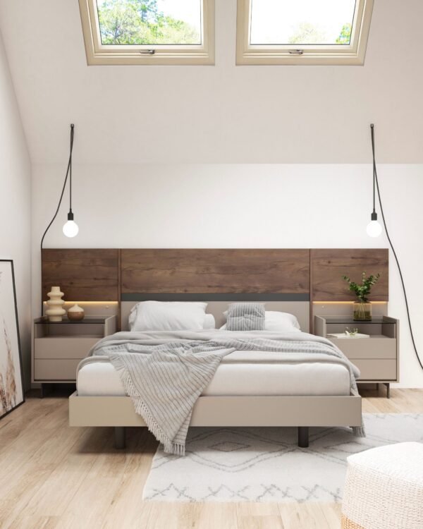 Dormitorio matrimonio acabados muy modernos.