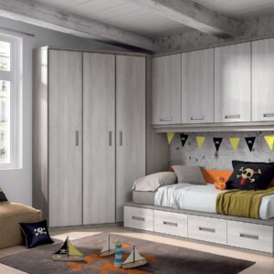 Dormitorio juvenil con cama nido y altillos