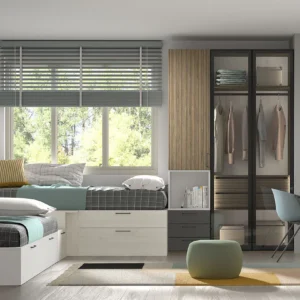 Dormitorio juvenil en L con 2 camas